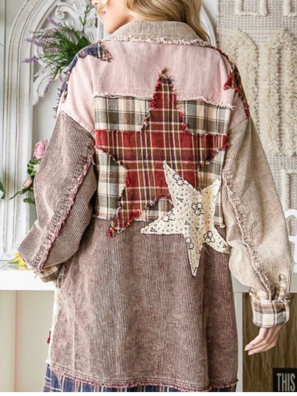 Oli & Hali Patchwork Plaid & Corduroy Long Jacket - Multi - Picture 15 of 16